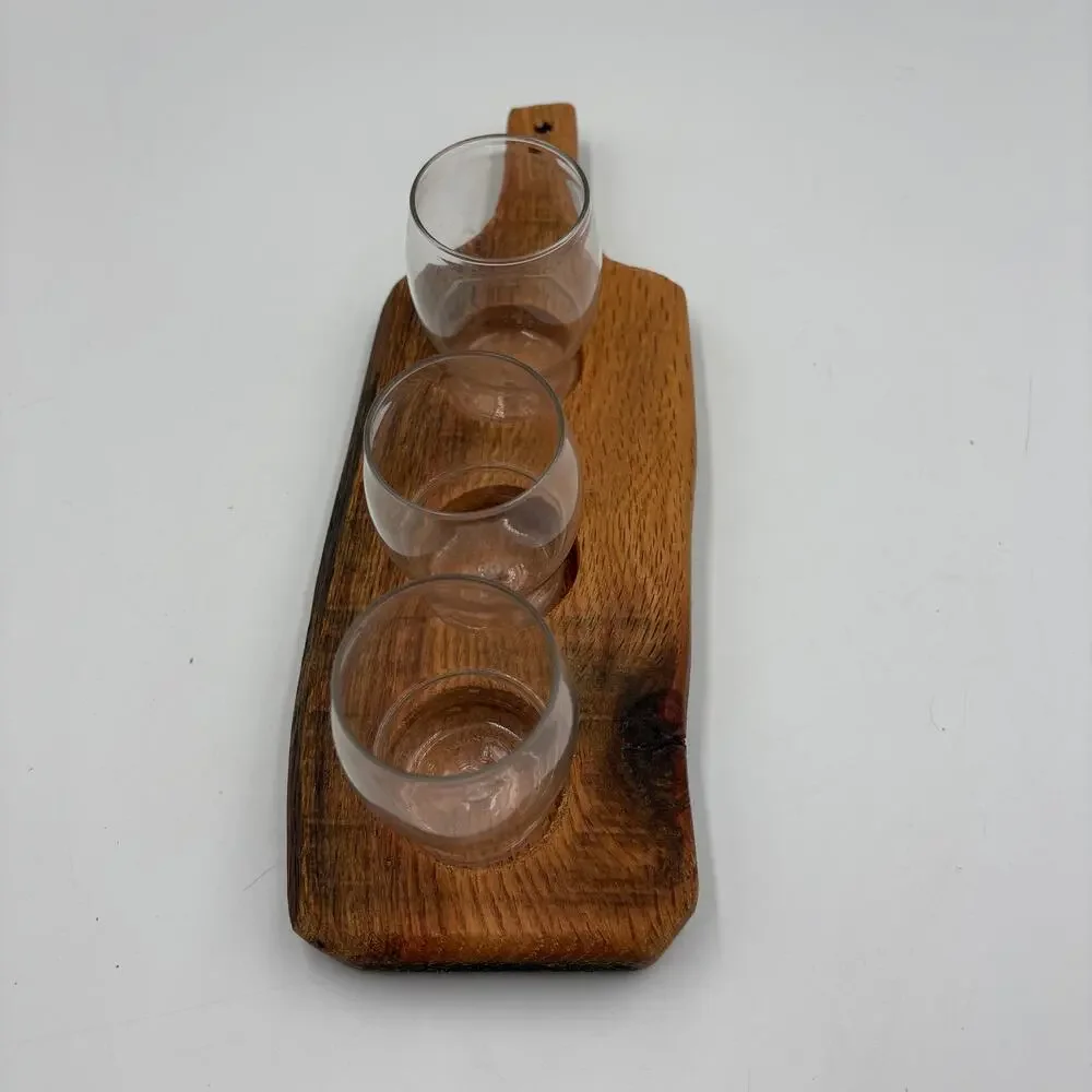 Wooden Flight Board 3 Drinks Handcrafted Plastic Cups